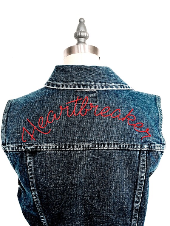 "Heartbreaker" Hand Embroidered Denim Vest ~ Made to Order