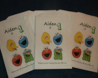Custom Sesame Street Face Bag with Big Bird, Cookie Monster, Elmo & Oscar Kraft Favor Bags (20) Birthday, Baby Shower, for all Occasions