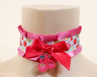 BDSM DDLG 'Pink Cherry' Handmade OOAK Collar