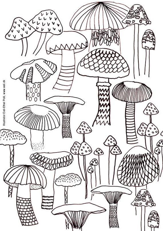 mushroom coloring sheets nature mushrooms instant printable