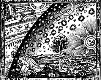 Universe Man Bookplate Rubber Stamp, Ex Libris Man and Sky