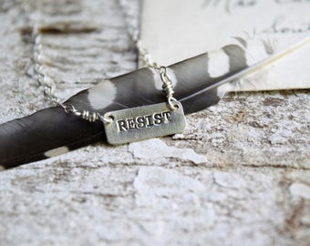 Sterling Silver Resist Necklace, Womens March, Feminism Necklace, Feminism Jewelry, Nasty Woman, Resistance