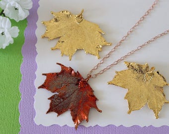Gold Sugar Maple Leaf Necklace, Real Leaf Necklace, Maple Leaf, Rose Gold Leaf Necklace, Canadian Maple, Long Leaf, Leaf Pendant LC237