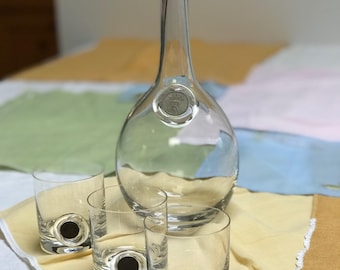 Italian blown Glass decanter with 3 glasses