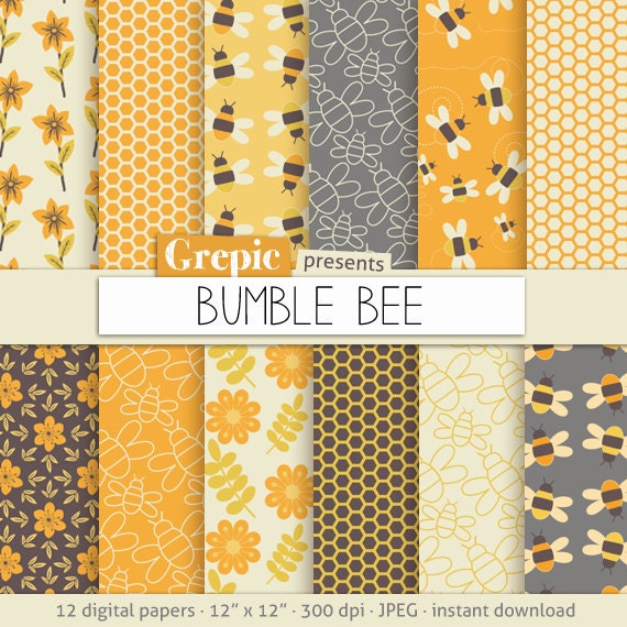 Download Items similar to Bee digital paper: "BUMBLE BEE" with bee ...