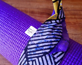 Adjustable Cotton Yoga Mat Strap, Yoga Mat Sling, Pilates Mat Sling, Pilates Mat Strap, Pilates, Towel Carrier, Purple, Yellow, Batik