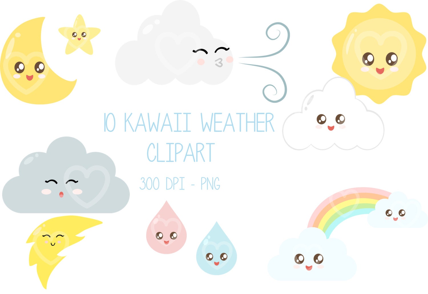 Download SALE Kawaii Weather Clipart Digital Spring Scrapbook Instant