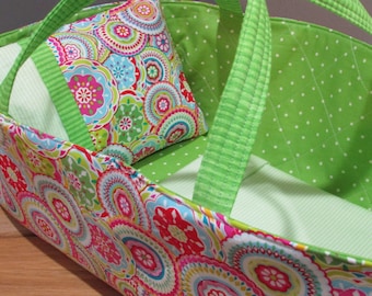 Doll Carrier, Will Fit Bitty Baby and Wellie Wisher Dolls, Colorful with Green Lining, 16 Inches Long,Baby Doll Basket