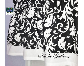 Black and White Curtain Double Layer Curtain Black White Scroll Bedroom Curtain Kitchen Curtain 13 inch Valance Modern