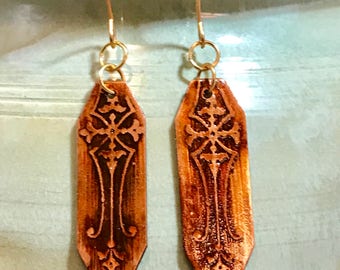 Etched brass earrings