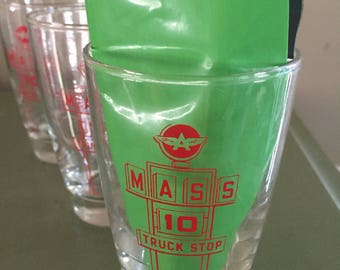 Vintage Tumbler Glasses, Mass 10 Truck Stop, Retro, Barware Glass Tumblers, Deep Creek Shabby Decor