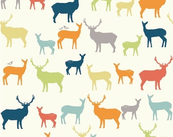 Organic Cotton by the Yard, Deer Elk Fabric, Birch Fabrics, Elk Family Multi-print, Quilting Weight