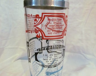 Vintage Glass Martini Shaker with Recipes