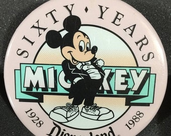 APRILSALE Vintage Disneyland Pin commemorating sixty years 1928-1988 depicting Micky Mouse in tux and sneakers