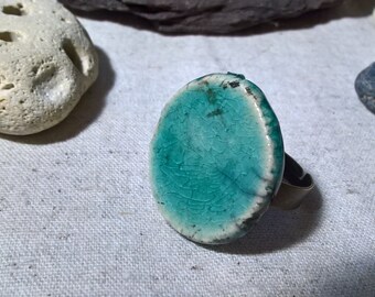 Turquoise raku Crackle effect firing ceramic round ring