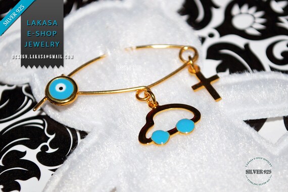 Blue Enamel Car Baby Brooch Sterling Silver Gold plated Handmade Jewelry Cross Eye HappyShowerDay Religious Christening Baptism Newborn Boy