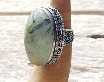 Prehnite ring 925 silver size 8.5