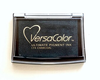 Grey Ink pad VersaColor, Charcoal, Anthracite Inkpad, Water-based Pigment Ink Pad Large, Rubber Stamp Ink, Versa-Color, No. 174, dark grey