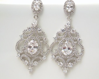 Bridal Chandelier Earrings Wedding crystal earrings bridal crystal earrings cubic zirconia statement bridal earrings vintage style JILL