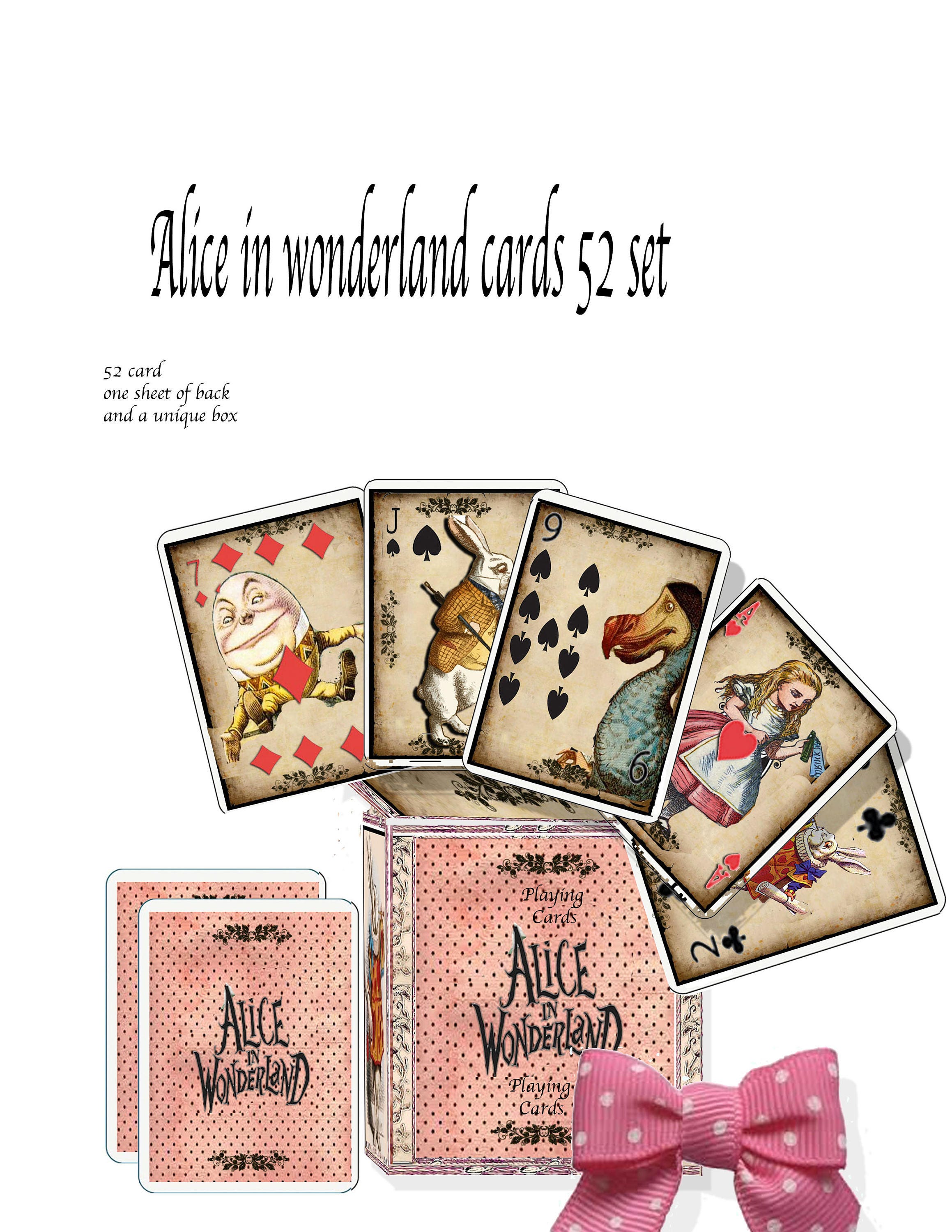 Alice in Wonderland printable cards 52 playing cards with