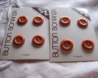 Buttons 8 Matching Rust brown Clay Earthy Vintage Plastic Buttons carded 9/16"