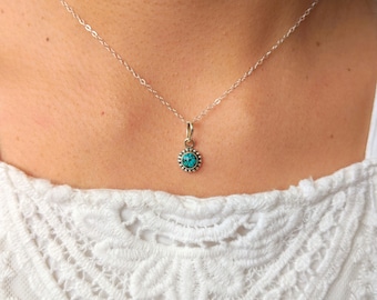 Turquoise pendant necklace - tiny stone necklace - dainty necklace - delicate necklace - December birthstone - larimar necklace - gift idea