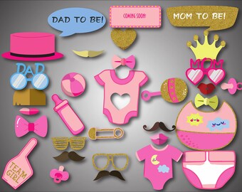 Pink Baby Shower Photo Booth Props Printable Photo Booth Props Girl Baby Photobooth Props Pink Baby Girl Printable Party Props
