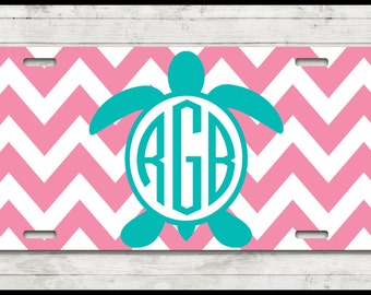 Turtle Monogram License Plate Personalized Monogram Car Accessories Personalized Car Tags License Plates Nautical Cute Car Accessories