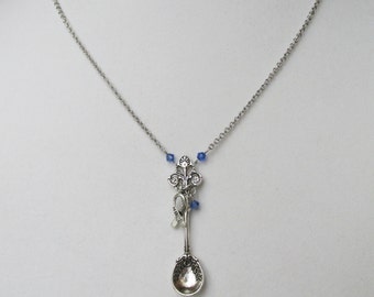 Spoonie, Chronic Illness necklace on stainless steel chain with hope awareness ribbon charm and crystals