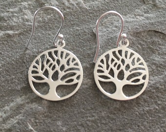 Sterling Silver Circle Tree of Life Dangle Earrings Jewellery Gift Silver Jewelry 925 Silver Round Tree of Life Earrings Gift for Her