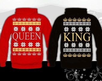 2 Couple matching Hoodies (king and queen) sweatshirts, King & Queen Ugly Christmas Hoodies