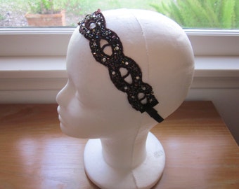 Daisy Buchanan headband, Halloween costume, flapper headband Art Deco great gatsby headband, stretch headpiece, elastic headband,
