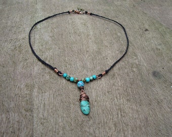 African turquoise necklace/choker, hemp necklace, boho necklace
