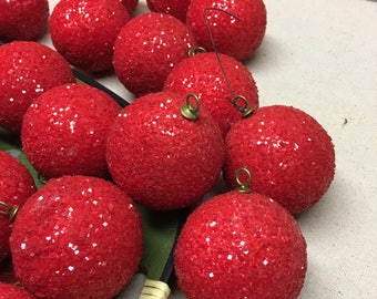 Vintage Christmas Tree ornaments Red sugar look Mid Century Retro Christmas Set of 12 Holiday Season Decoration Ornament Collection Decor