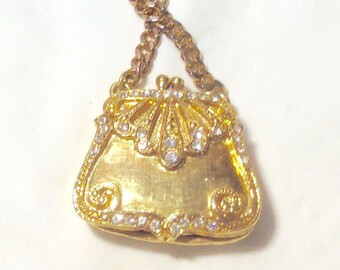 Vintage Rhinestone Purse Necklace