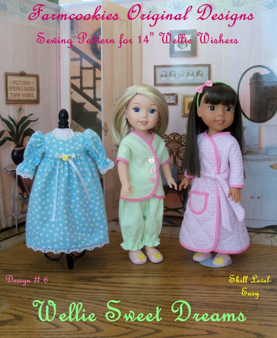 XL PDF Sewing Pattern: Wellie Sweet Dreams/ Fit 14" American Girl® Wellie Wishers®, Glitter Girls / Fits Like American Girl Doll Clothes