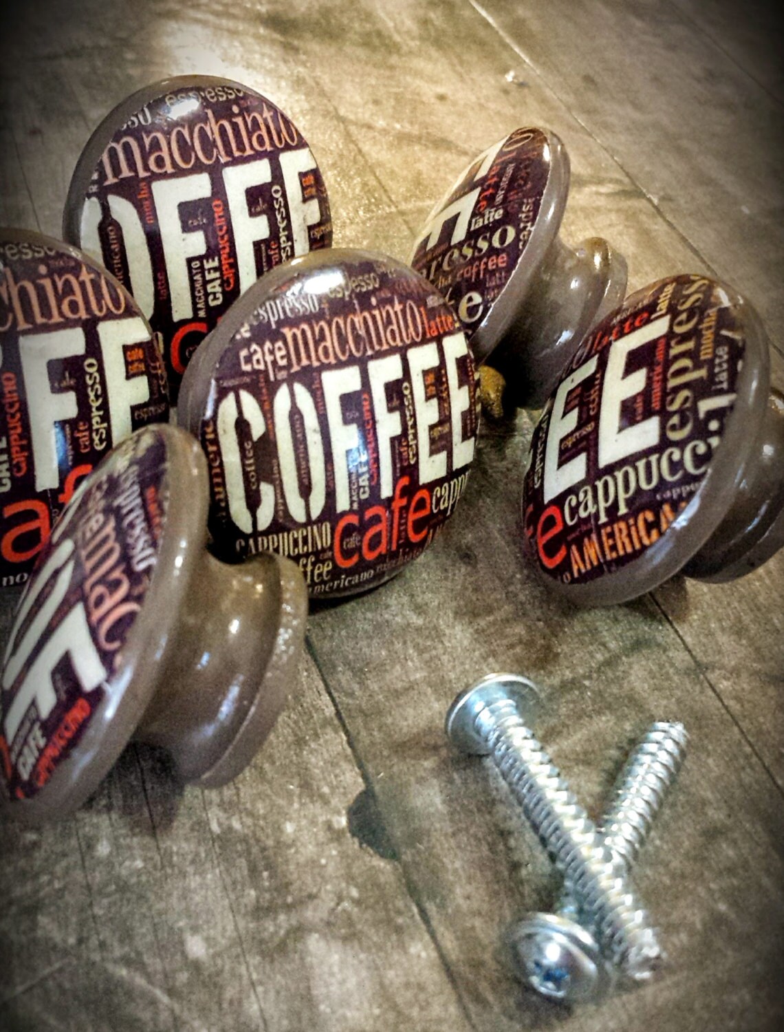 Handmade Knobs Drawer Pull Set 6 Coffee Cafe Latte Cappuccino