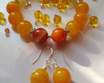 Beautiful Agate Yellow 14mm combo!!!Gemstone, 925 silver