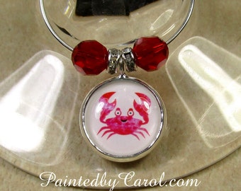 Crab Wine Charms, Cartoon Crab Table Decor, Crab Home Decor, Crab Party Decor, Beach Party Wine Charms, Beach Party Gifts