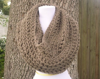 Taupe Chunky Scarf Circle Scarf Infinity Scarf Crocheted Cowl - Vermonter Oversized Infinity Cowl Taupe Cowl Taupe Scarf Womens Accessories