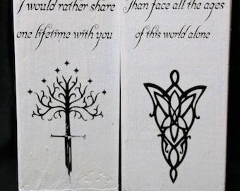 A framed quote from Arwen embroidered on fabric, surrounded by delicate floral patterns