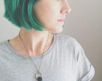 CIVAL Collective - Cece | Necklace | Natural Stone Capture Necklace | Geometric Jewelry | Modern Design | Industrial Brass Circle Pendant