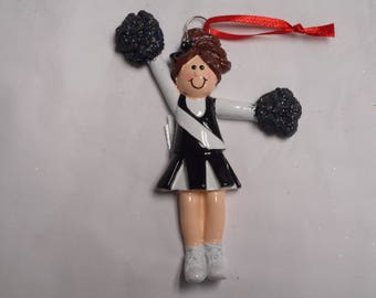 Black and White Cheerleader Personalized Christmas Ornament