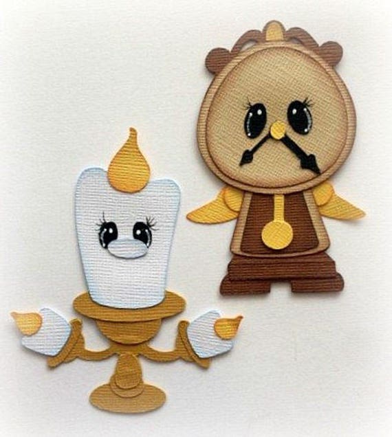clock and candle stick beauty and the beast set premade paper