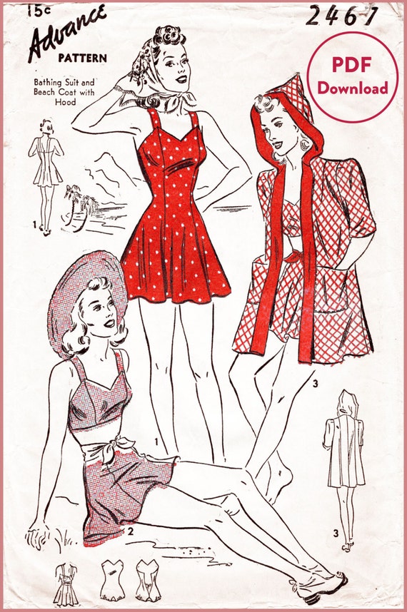 1940s Bathing Suits History 1940s 40s vintage sewing pattern crop top skirt playsuit swimsuit romper cover up beach coat hoodie bust 34 Instant Download1940s 40s vintage sewing pattern crop top skirt playsuit swimsuit romper cover up beach coat hoodie bust 34 Instant Download $14.51 AT vintagedancer.com