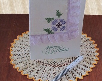 Pretty Birthday Note Cards from Vintage Textiles, Purple Birthday Cards, Retro Birthday Card, NCA758