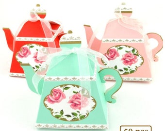 50pcs Tea Time Favor Boxes Teapot Treat Boxes Wedding Bridal Shower Birthday Tea Party Gift Boxes Lady's Nightout Party