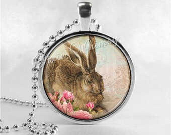 RABBIT Necklace, Rabbit Pendant, Rabbit Jewelry, Rabbit Charm, Photo Art Glass Necklace Pendant Charm, Bunny
