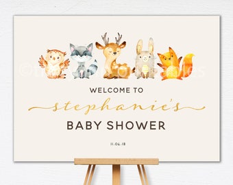 Woodland Baby Shower Welcome Sign | Baby shower Sign | Custom Welcome sign | Woodland Babyshower decor | Printable Birthday Sign | 0548cream