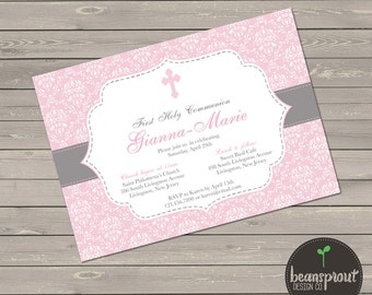 Girl Communion Invitation - First Holy Communion Invitation - Girl First Communion Invitation - Baptism Invite - Pink Communion Invite
